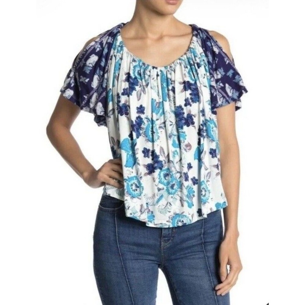 Free People Women's Baja Babe Tee - Ivory Print Floral Size -Medium Bohemian